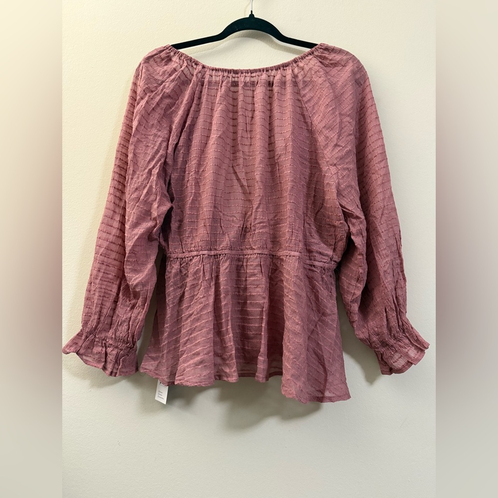 NWT Cupshe Boatneck V-Back Semi-sheer Blouse in Dark‎ Rosey Pink - XL